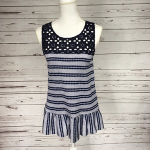 FREE PEOPLE • Small Blue Peplum Lace Top Stripe